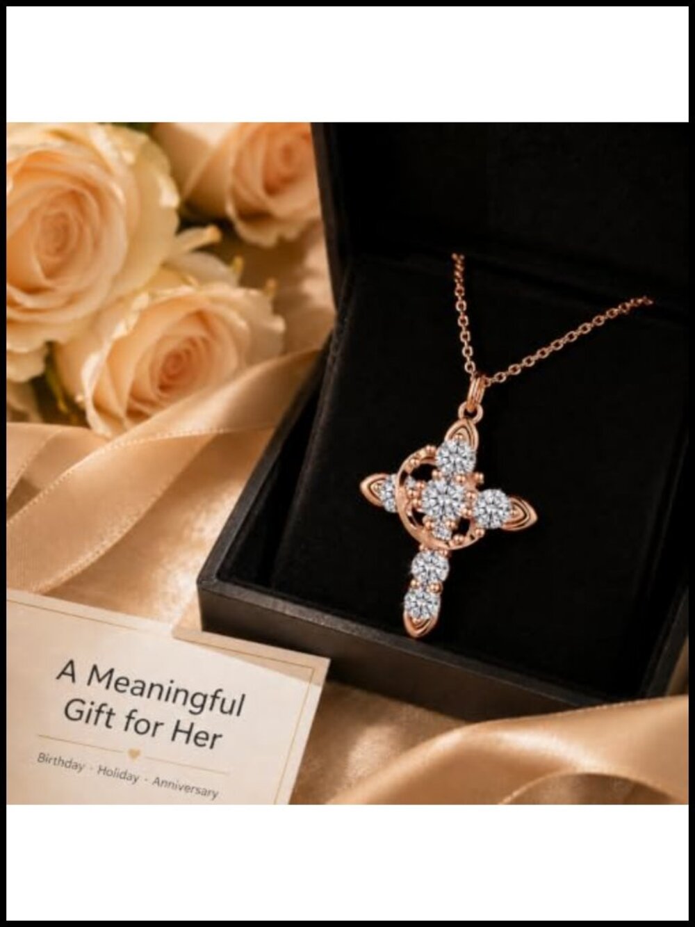 18k Gold Plated Crown Cross Necklace Cubic Zirconia Pendant Christian Gift - Picture 6 of 6